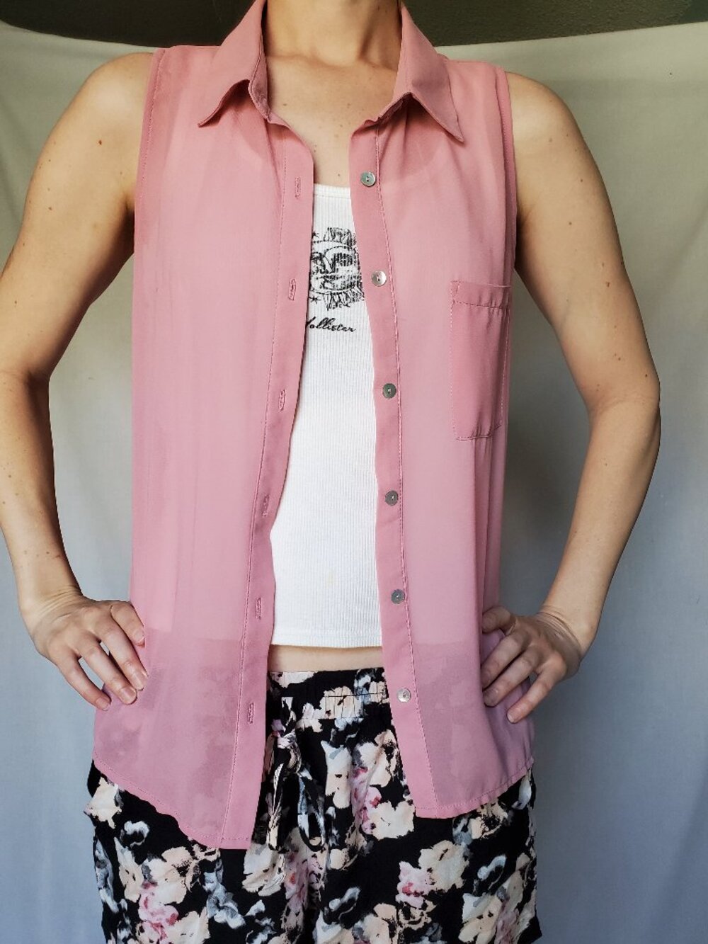 Wet Seal Sheer Pink Button Up Shirt